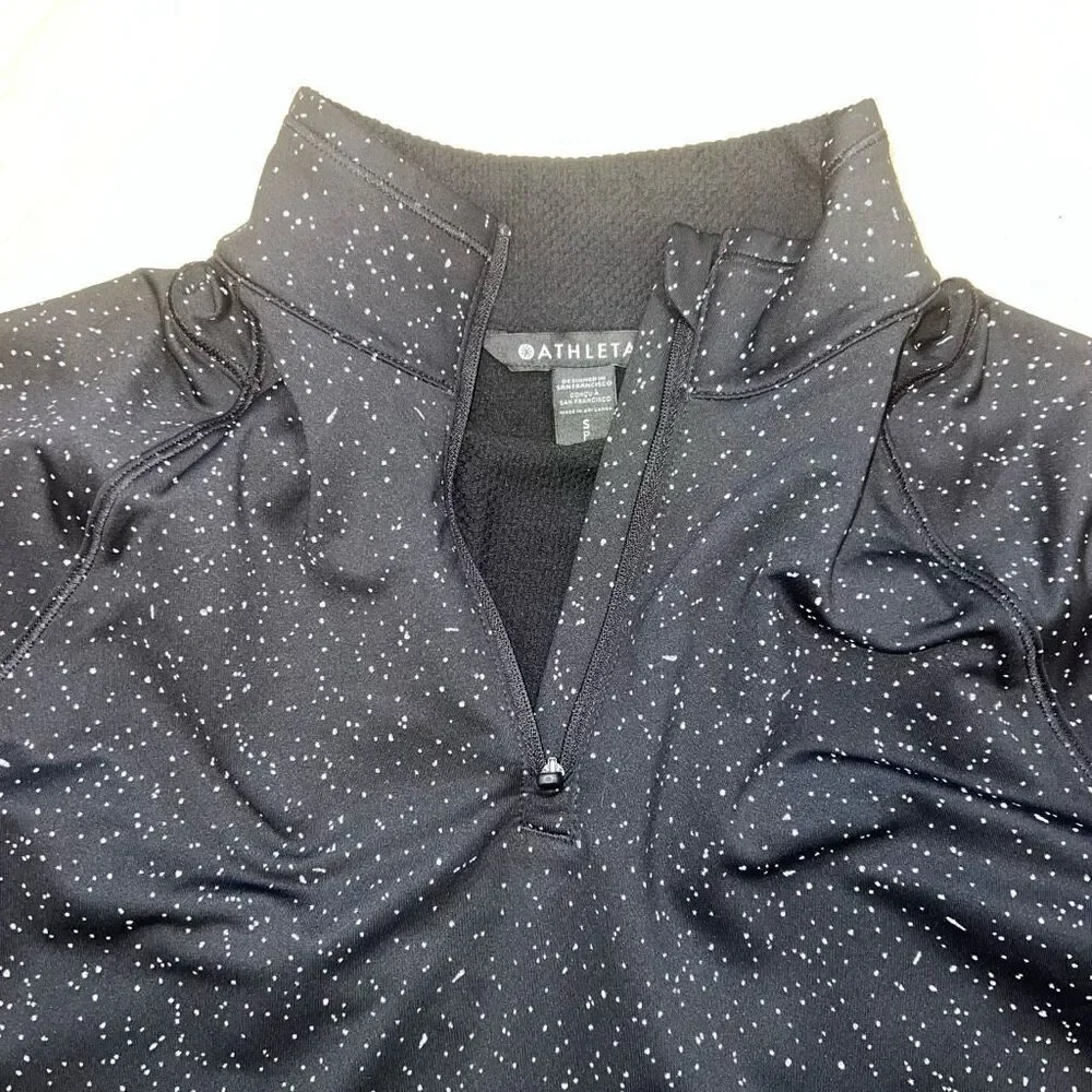 Athleta Whistler Half Zip Quick Dry Fitted Pullover, Black & Spots Women’s Small - Picture 8 of 13